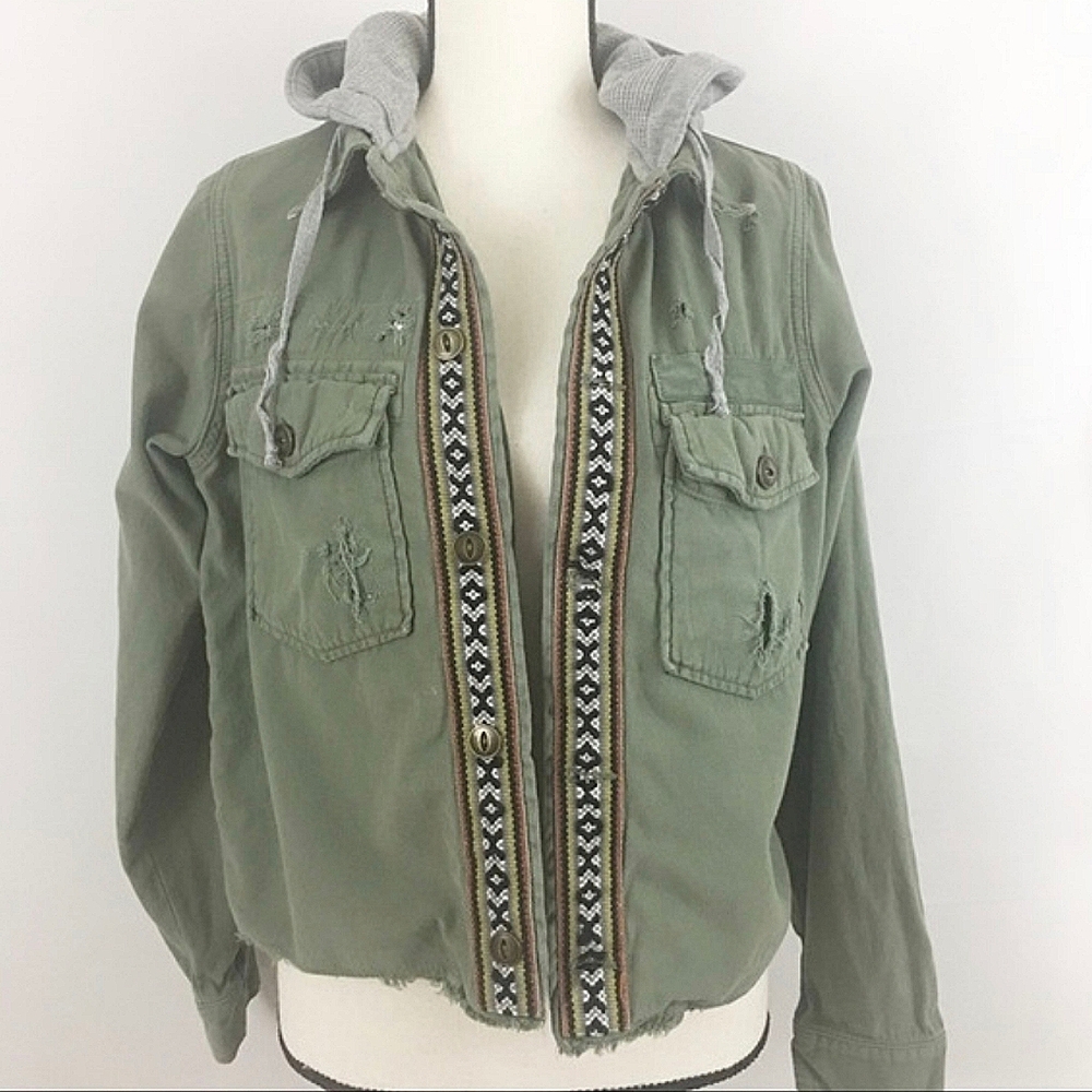 Free People Weekend Warrior Military Jacket Hood - Picture 4 of 9